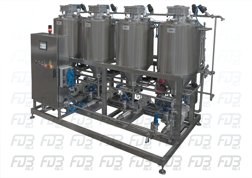 Pasteurizer batch (four tank)for cream, butter and other dairy product in stainless steel. FDB FDBitalia